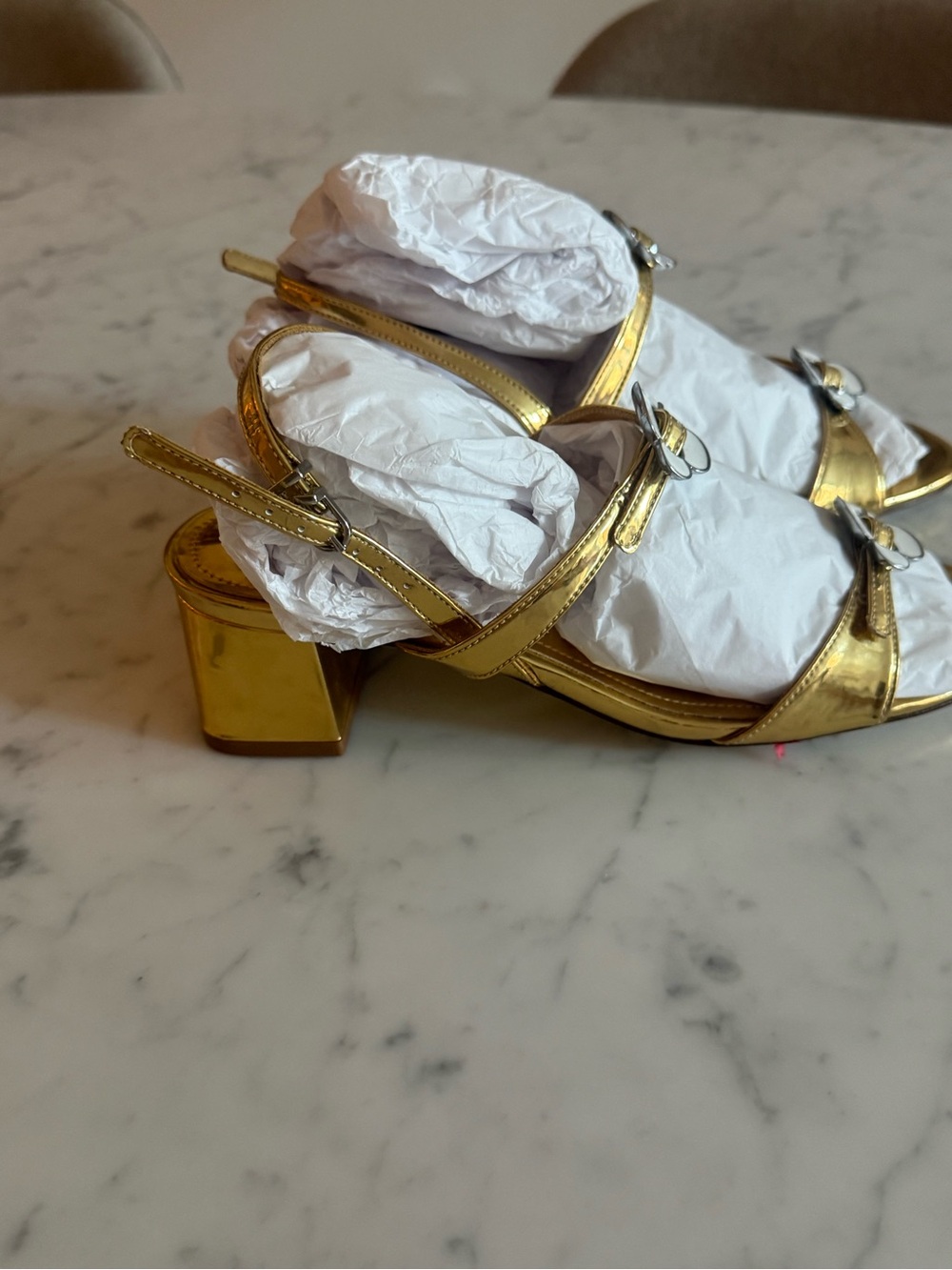 Larroudé Metallic Gold Strappy Sandals - Picture 2 of 3